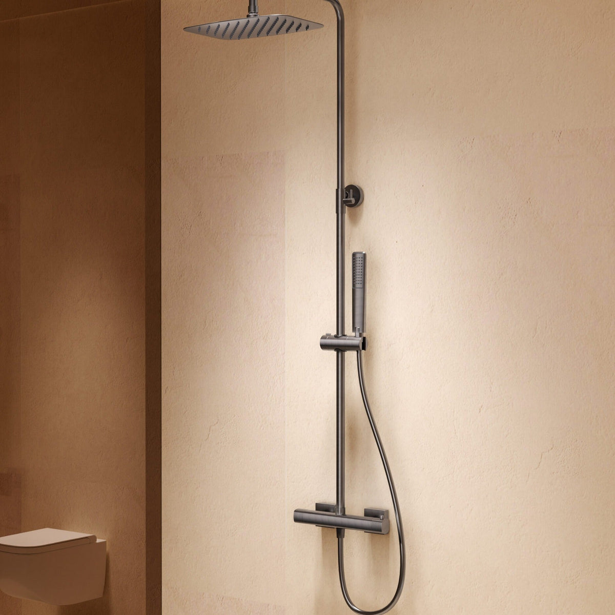 Conjunto de Ducha Termostático Firenze IMEX instalado en un baño