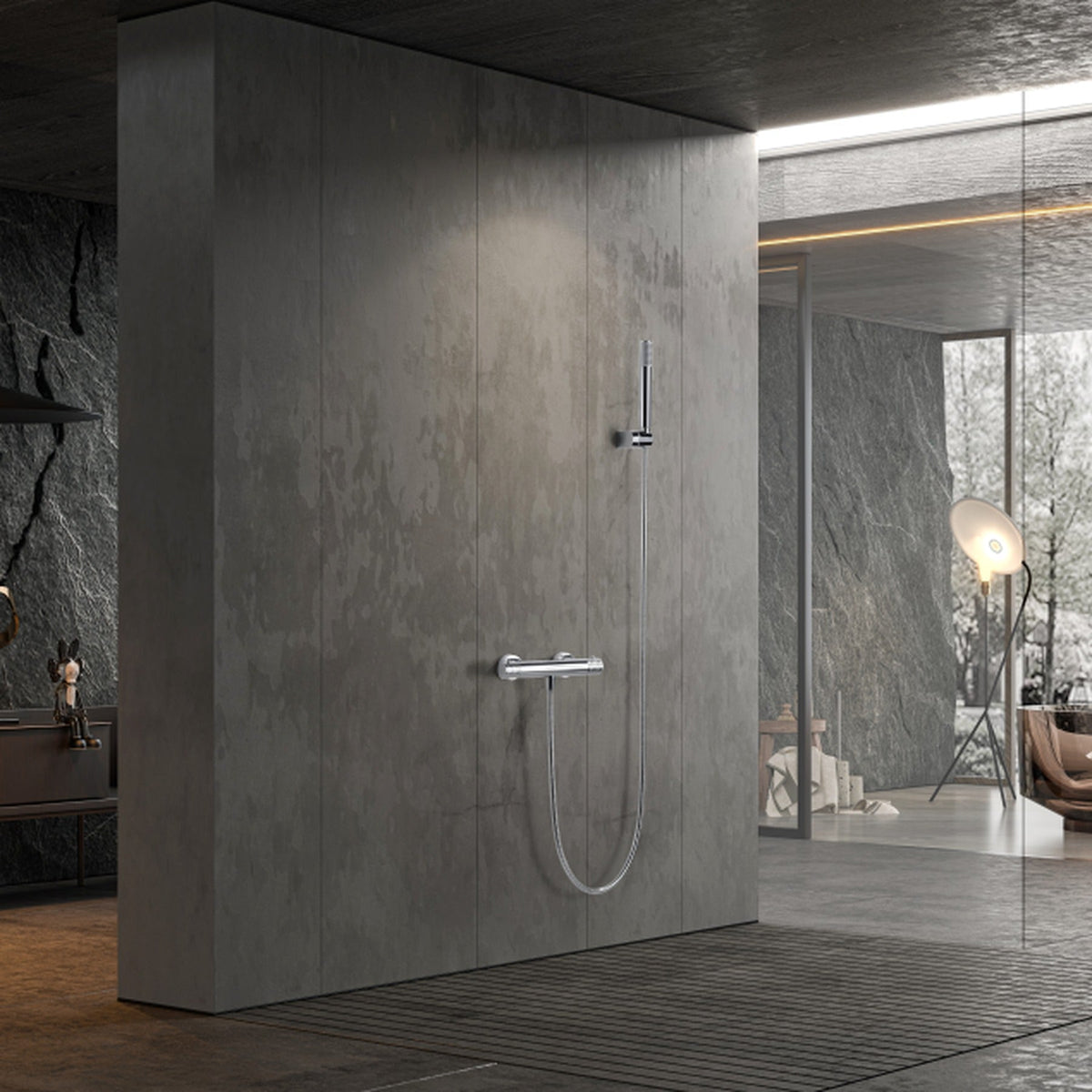 Kit de Ducha Termostático Génova IMEX instalado en un baño
