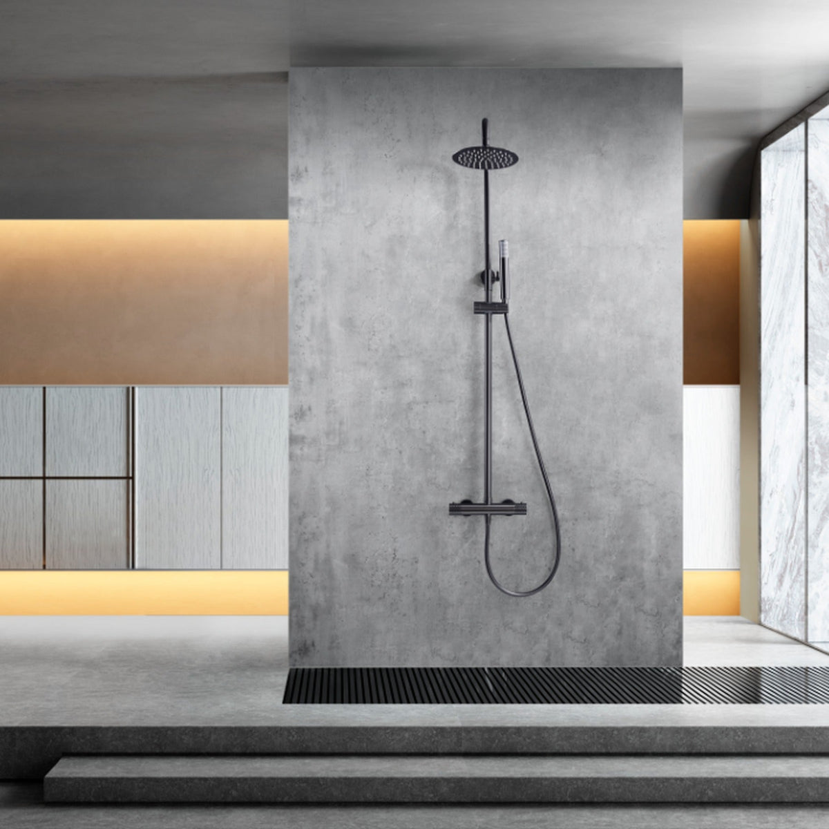 Conjunto de Ducha Termostático Génova IMEX instalado en un baño