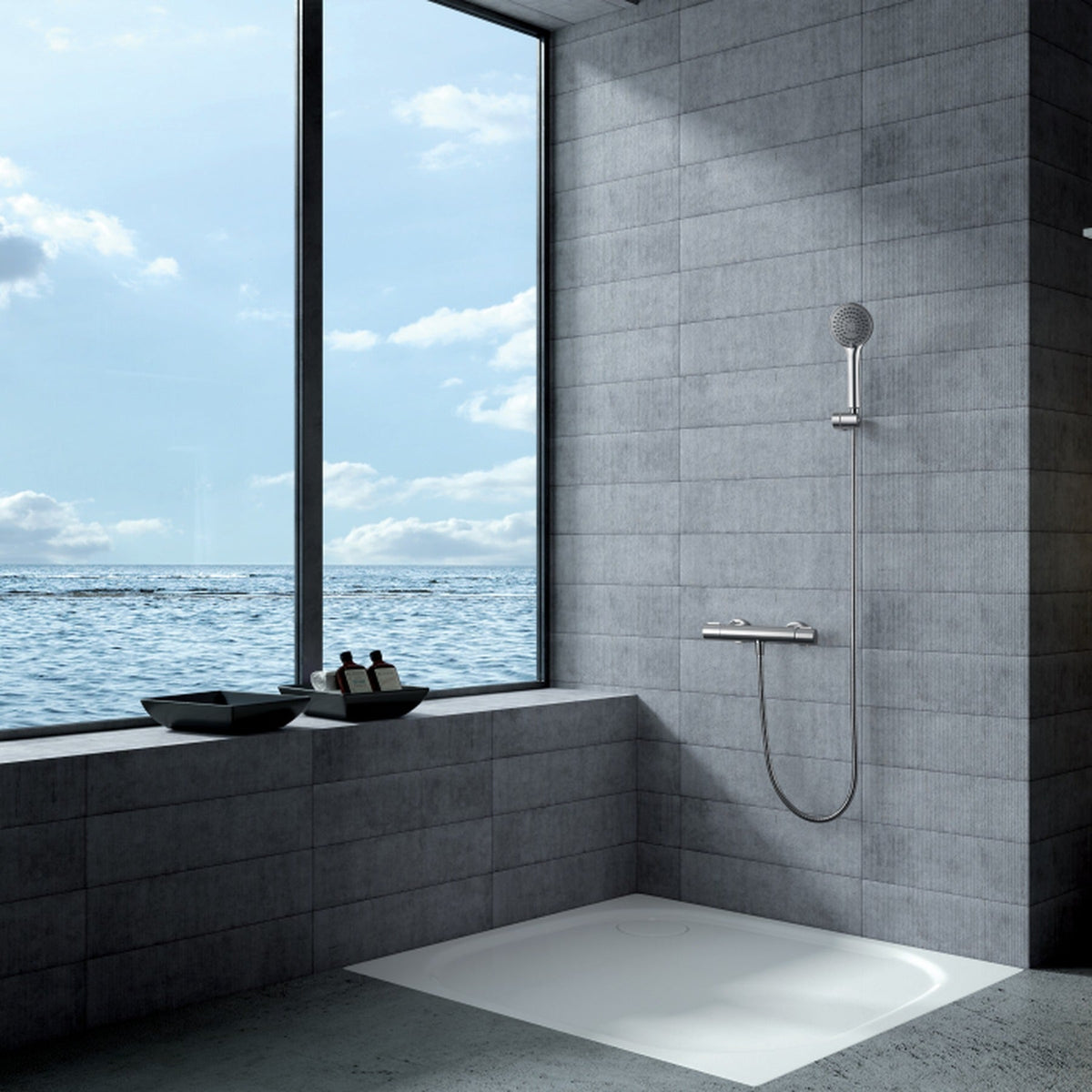 Kit de Ducha Termostático Eco-kent IMEX instalado en un baño