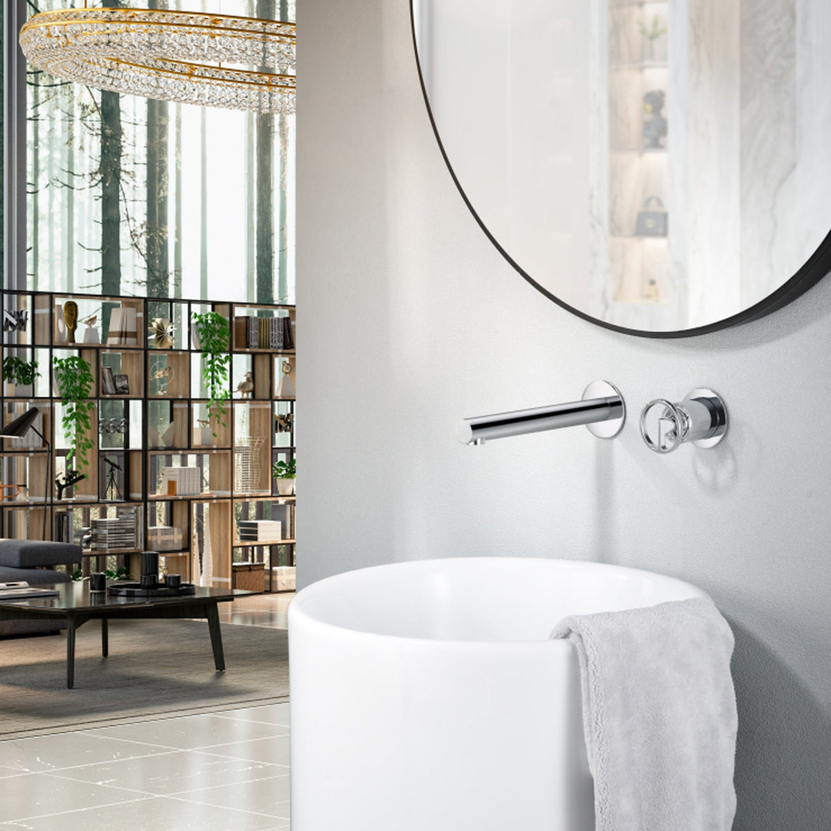 Monomando Empotrado de Lavabo Olimpo IMEX instalado en un baño