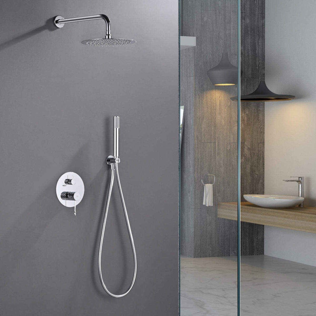 Conjunto de Ducha Monomando Empotrado Bless IMEX instalado en un baño