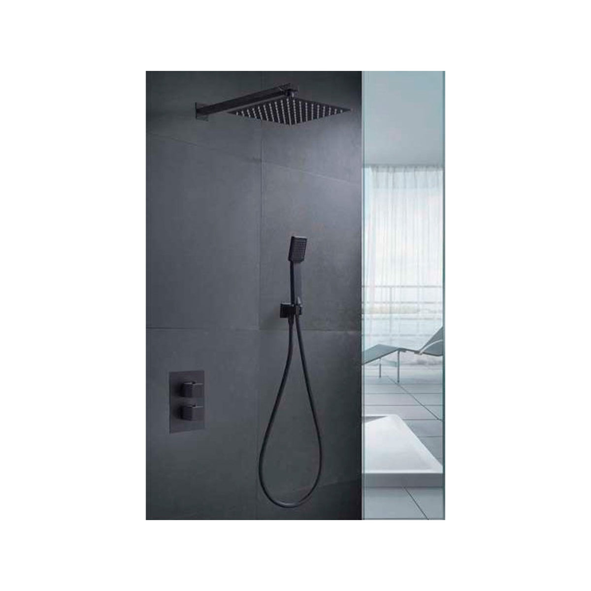 Conjunto de Ducha Termostático Empotrado Cíes IMEX Negro Mate