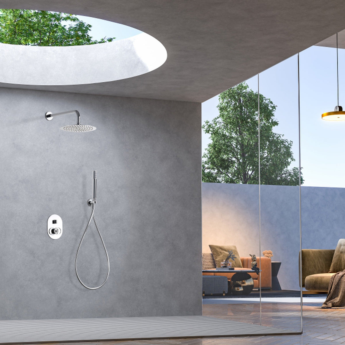 Conjunto de Ducha Monomando Empotrado Olimpo IMEX instalado en un baño
