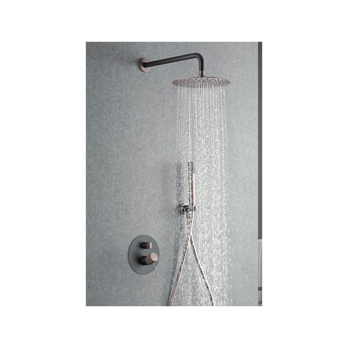 Conjunto de Ducha Monomando Empotrado Line IMEX Gris Mate-Champagne