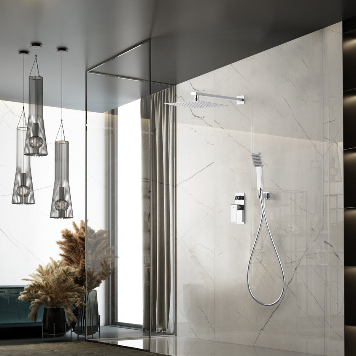 Conjunto de Ducha Monomando Empotrado Fiyi IMEX instalado en un baño