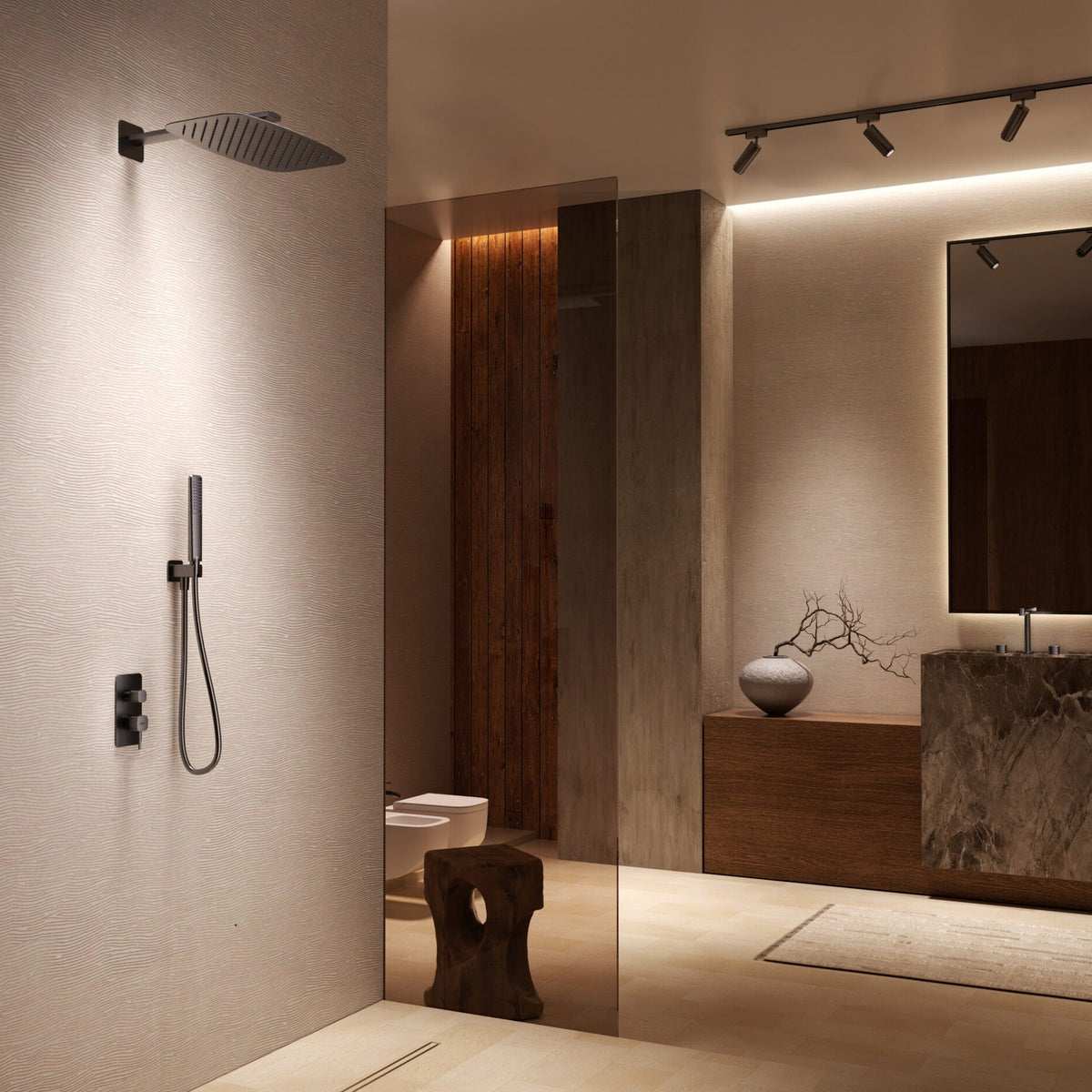 Conjunto de Ducha Monomando Empotrado Firenze IMEX instalado en un baño