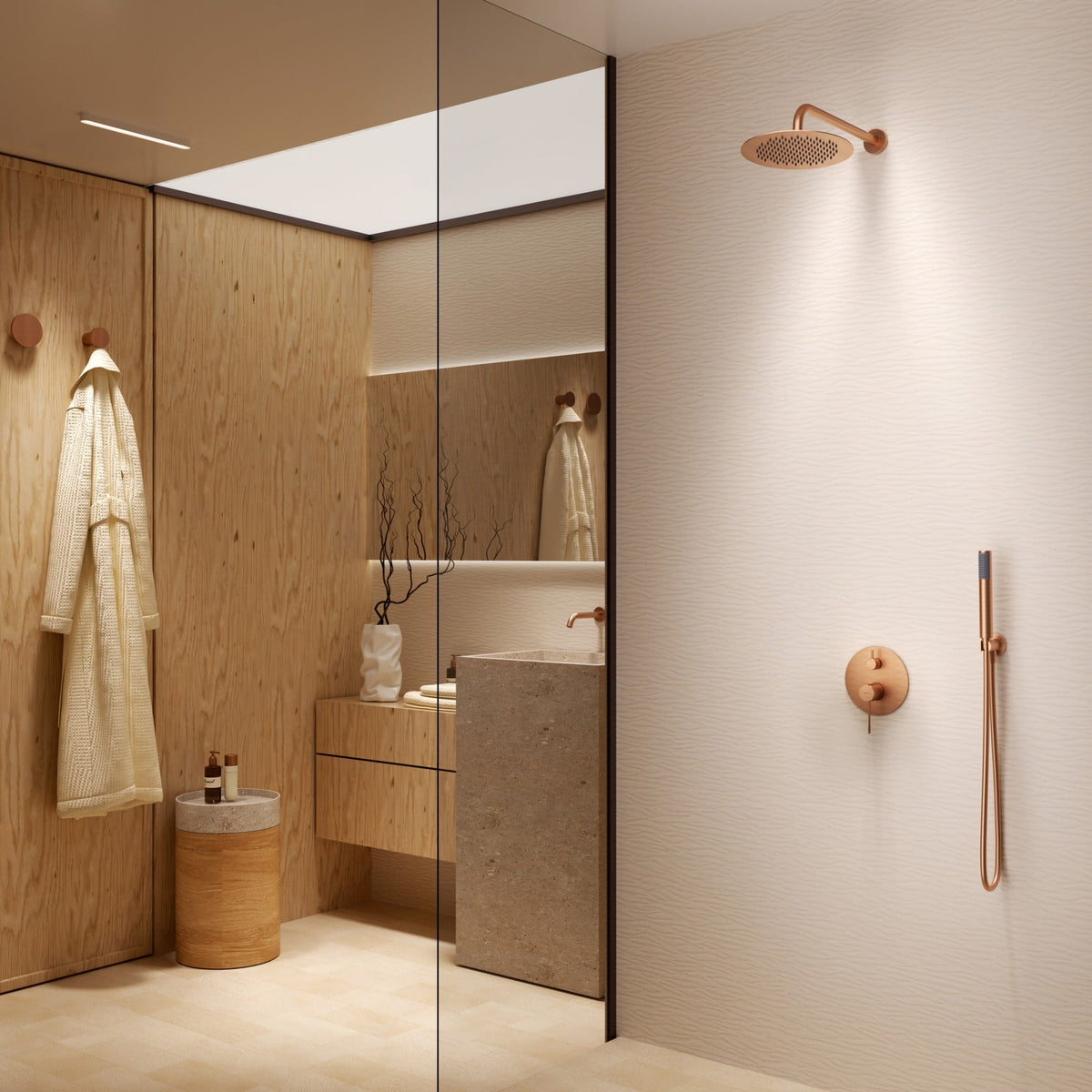 Conjunto de Ducha Monomando Empotrado Génova IMEX instalado en un baño