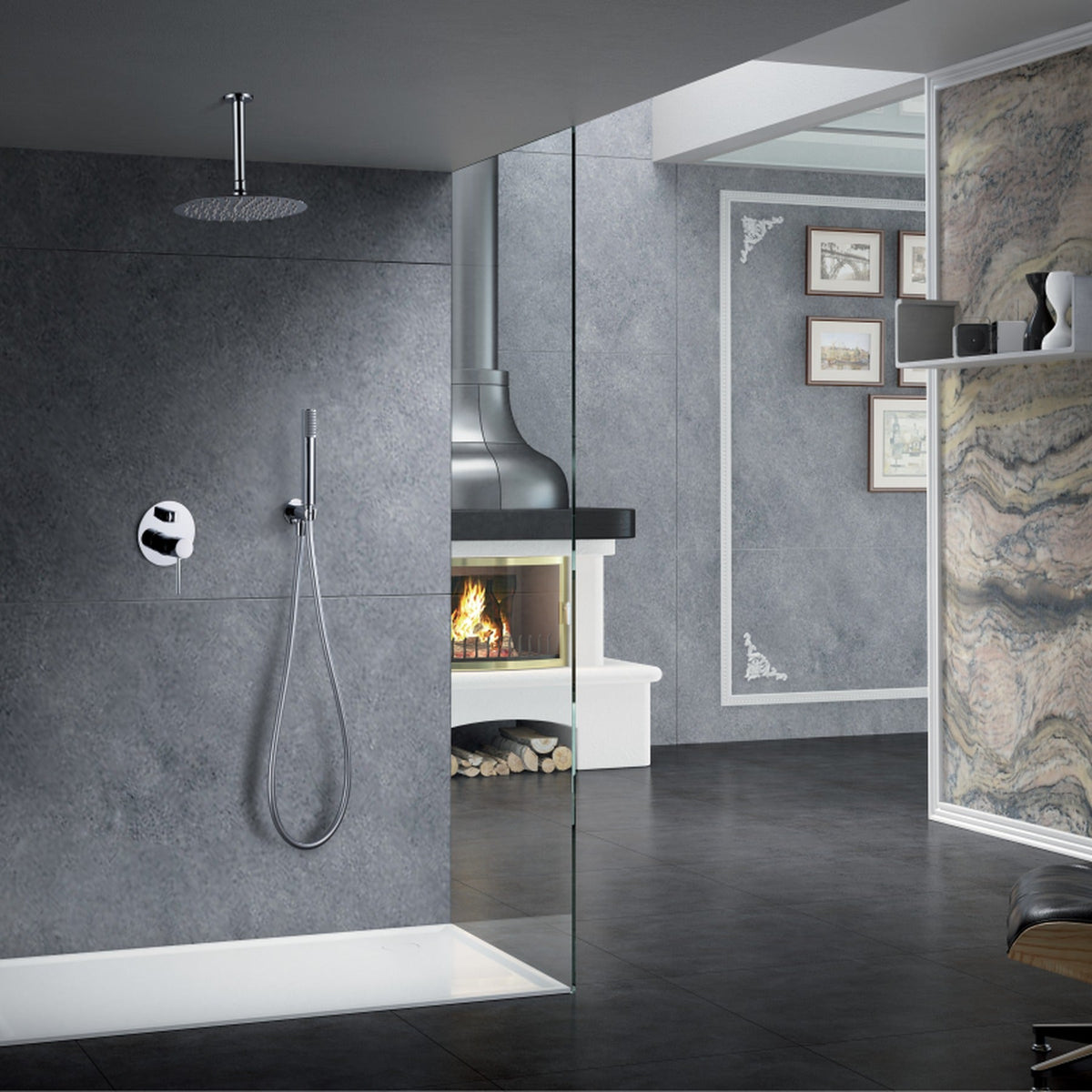 Conjunto de Ducha Monomando Empotrado Milos Stick IMEX instalado en un baño