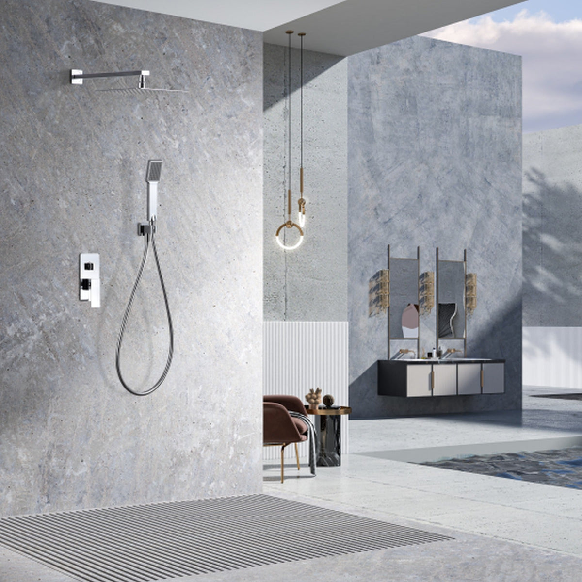 Conjunto de Ducha Monomando Empotrado Pisa IMEX instalado en un baño