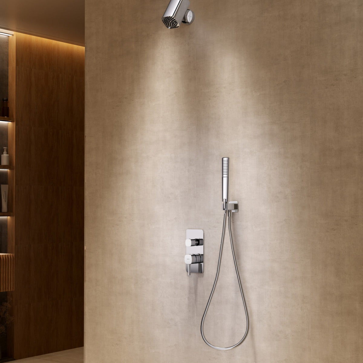 Conjunto de Ducha Monomando Empotrado Toscana IMEX instalado en un baño