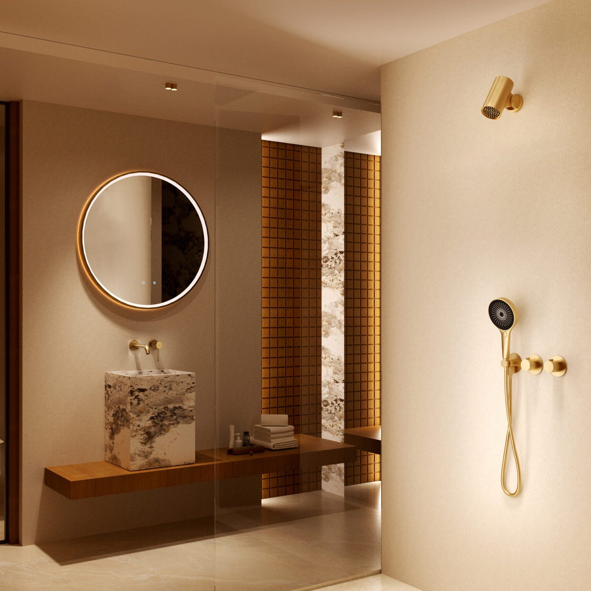 Conjunto de Ducha Termostático Empotrado Azores IMEX instalado en un baño