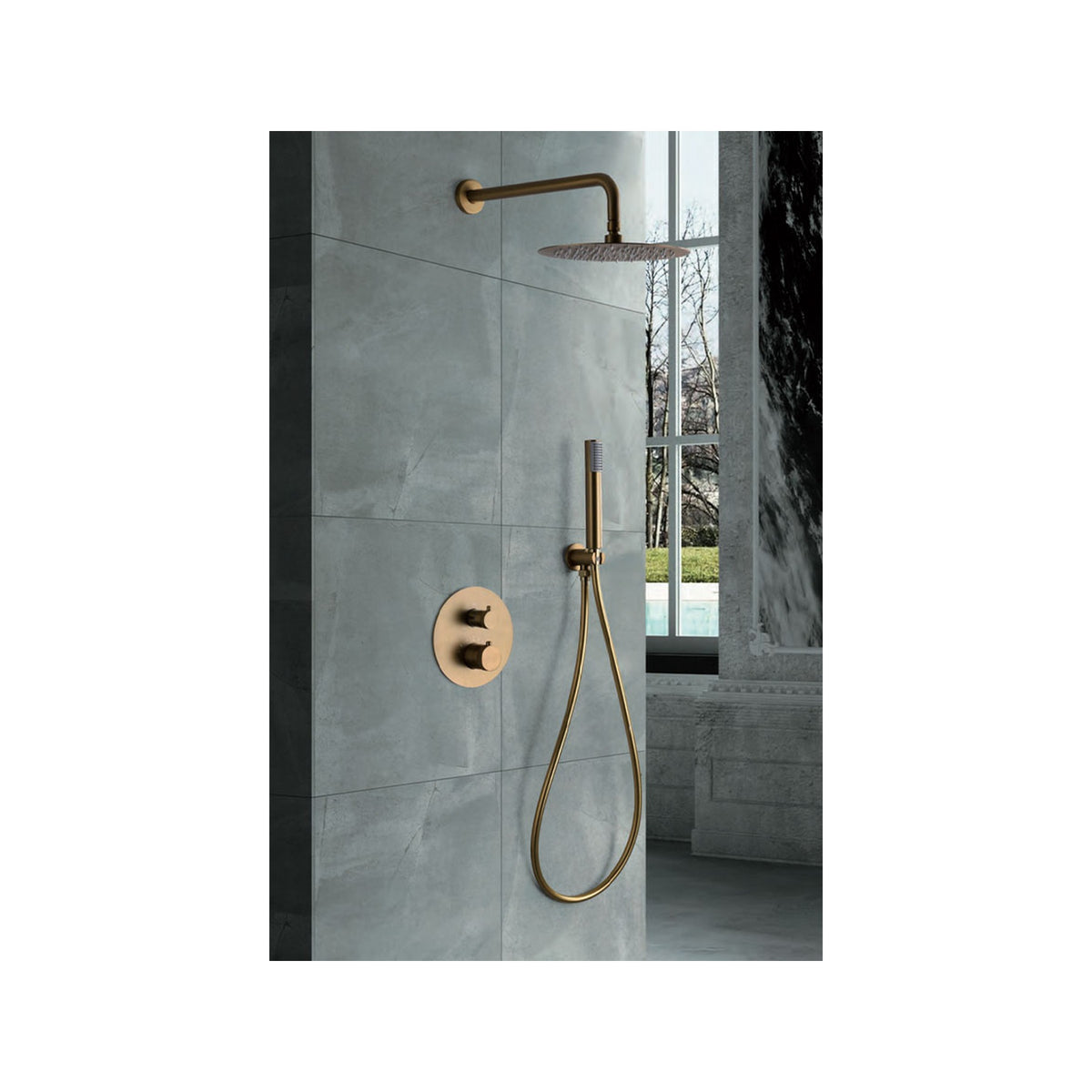 Conjunto de Ducha Termostático Empotrado Line IMEX Oro Cepillado