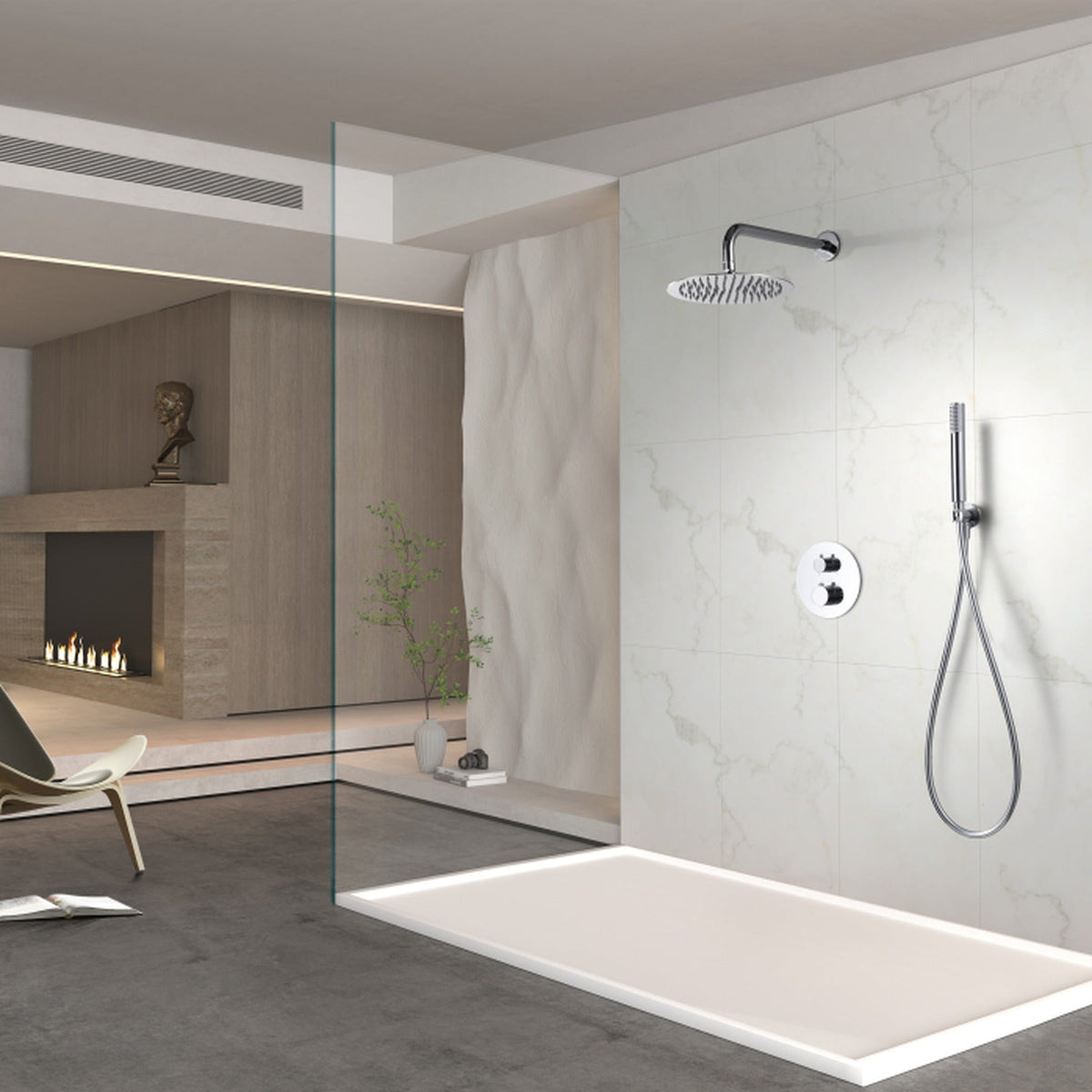 Conjunto de Ducha Termostático Empotrado Génova IMEX instalado en un baño