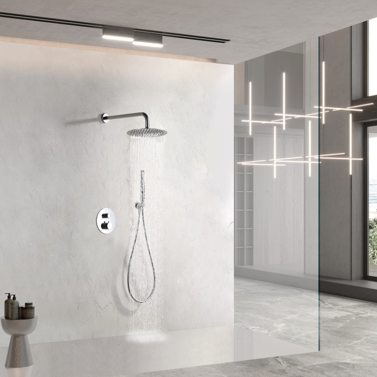 Conjunto de Ducha Termostático Empotrado Nápoles IMEX instalado en un baño