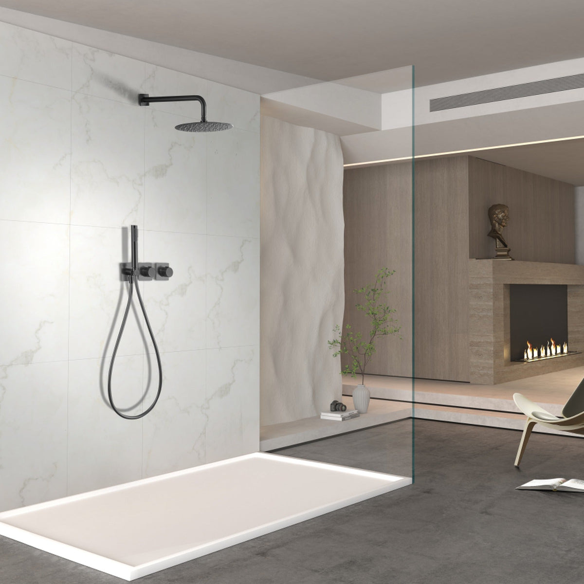 Conjunto de Ducha Termostático Empotrado Tíbet IMEX instalado en un baño
