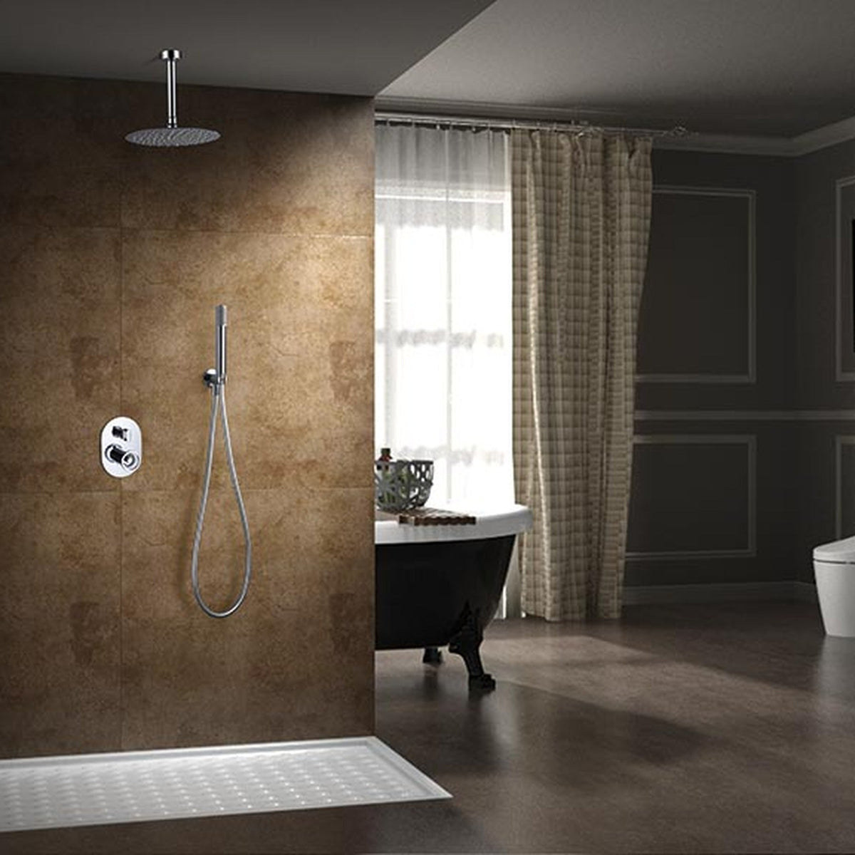 Conjunto de Ducha Monomando Empotrado Vesubio IMEX instalado en un baño