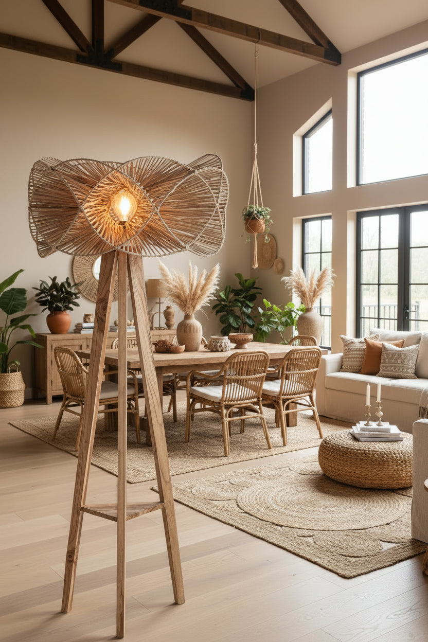 Lámpara de Pie Teka Ratán iluminación boho