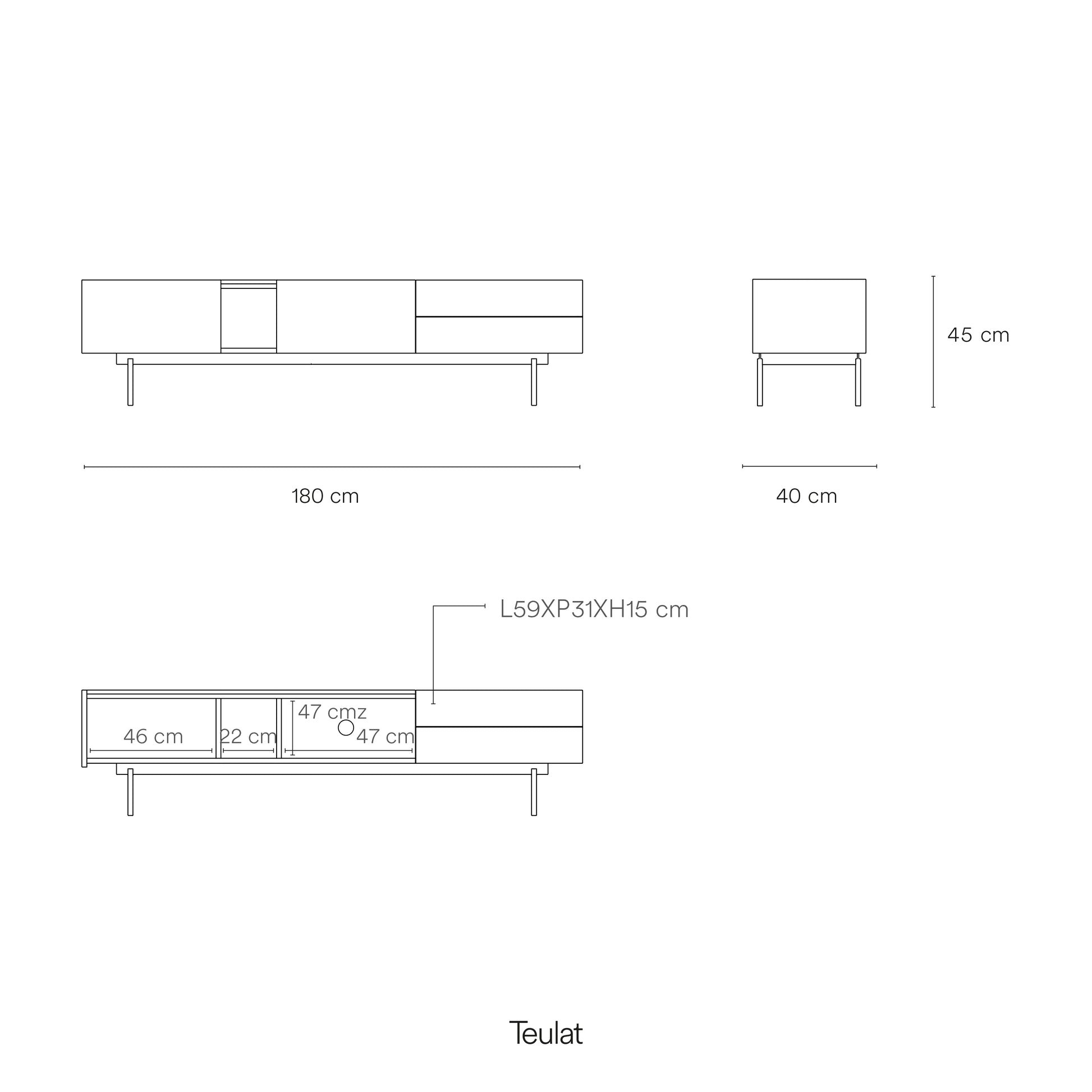 Mueble TV Otto catálogo técnico - Especificaciones roble