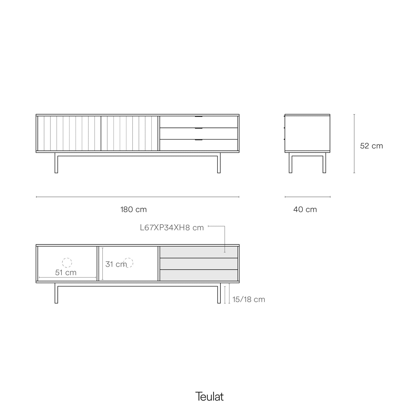 Ficha técnica oficial Teulat - Mueble TV Sierra Teulat - Gris claro y roble