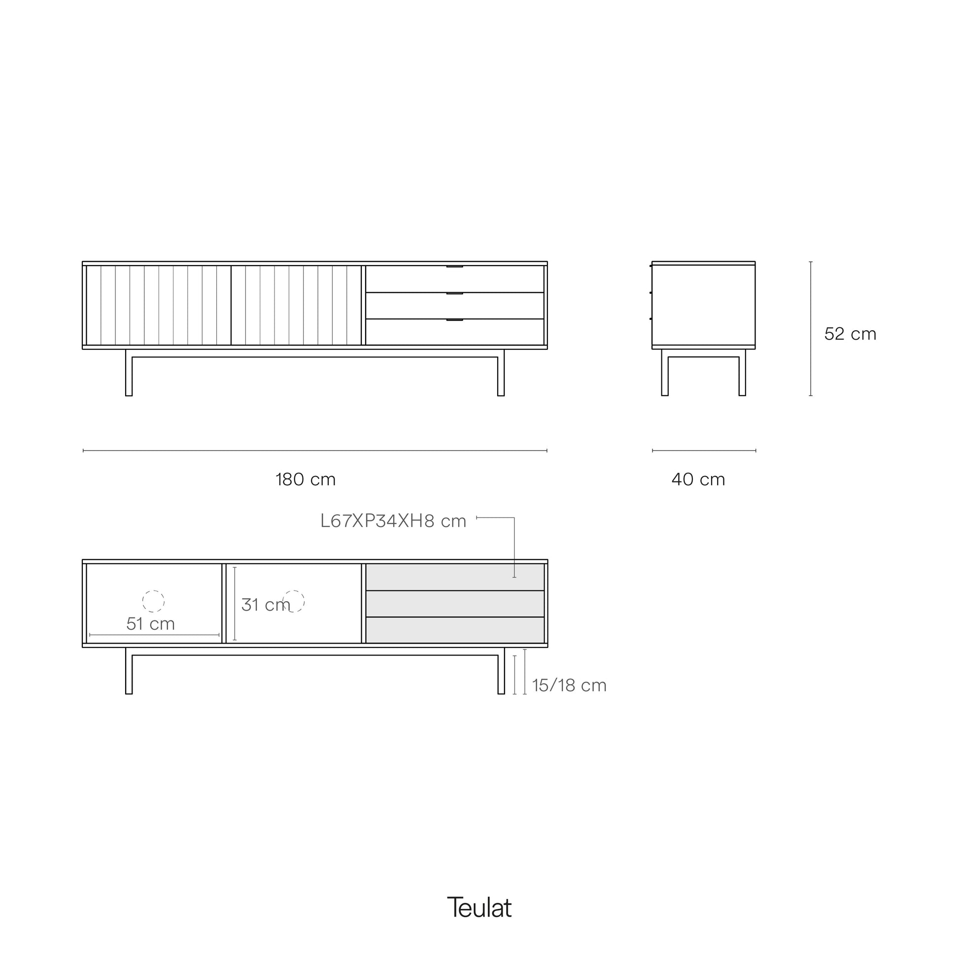 Ficha técnica oficial Teulat - Mueble TV Sierra Teulat - Gris claro y roble