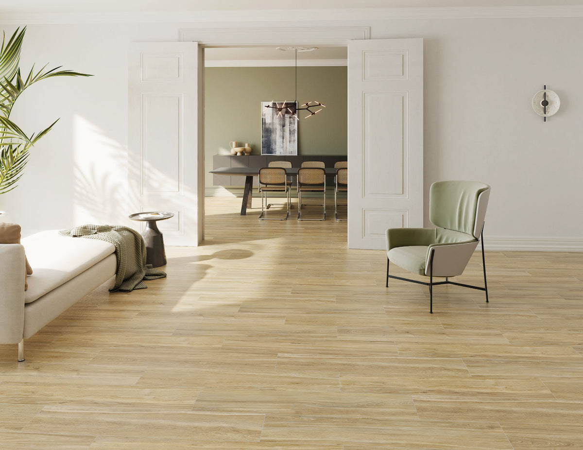 Ambiente KTL Havsta 23x120 cm porcelánico efecto madera en suelo