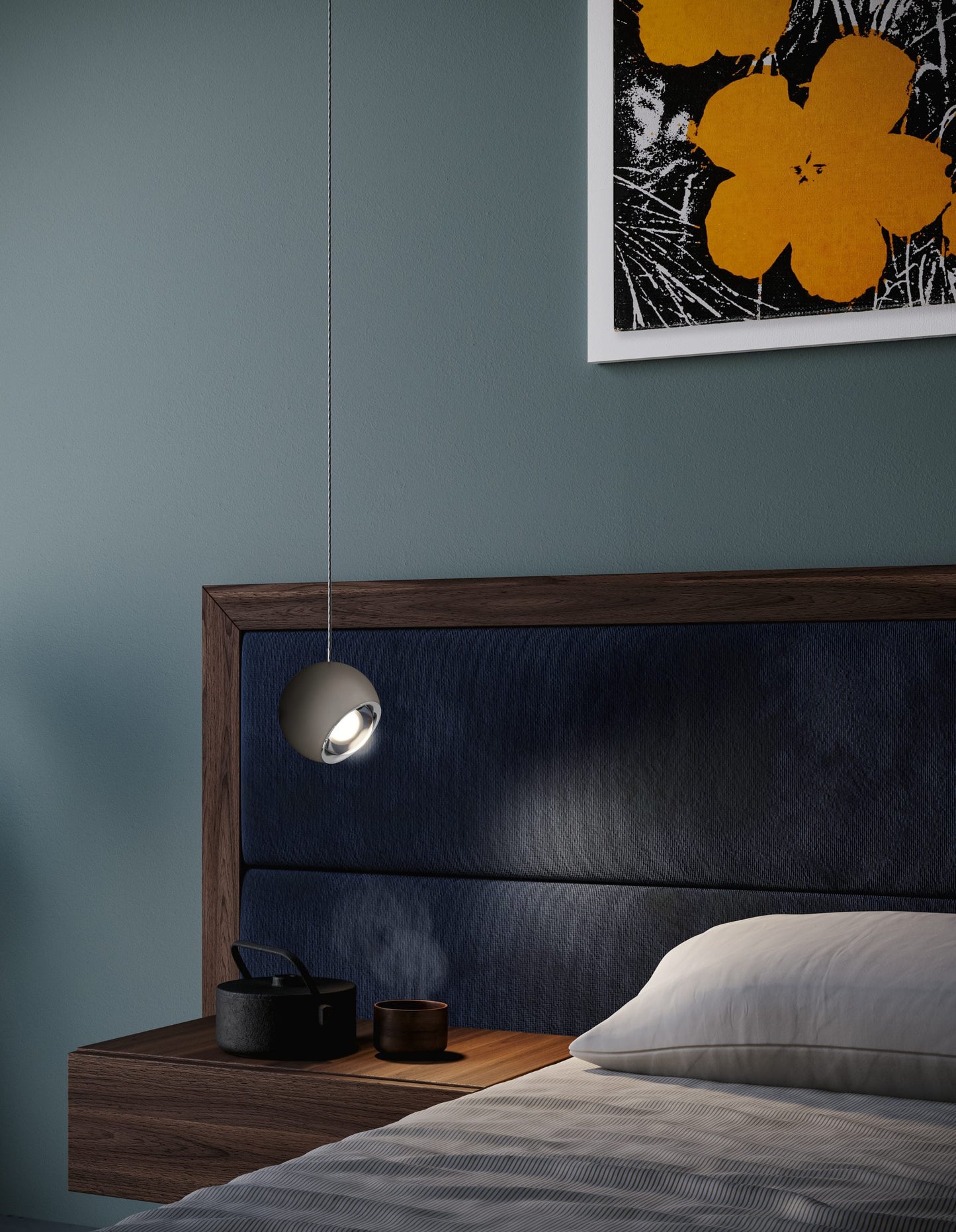 Lámpara Spider LODES detalle de lente óptica y haz orientable