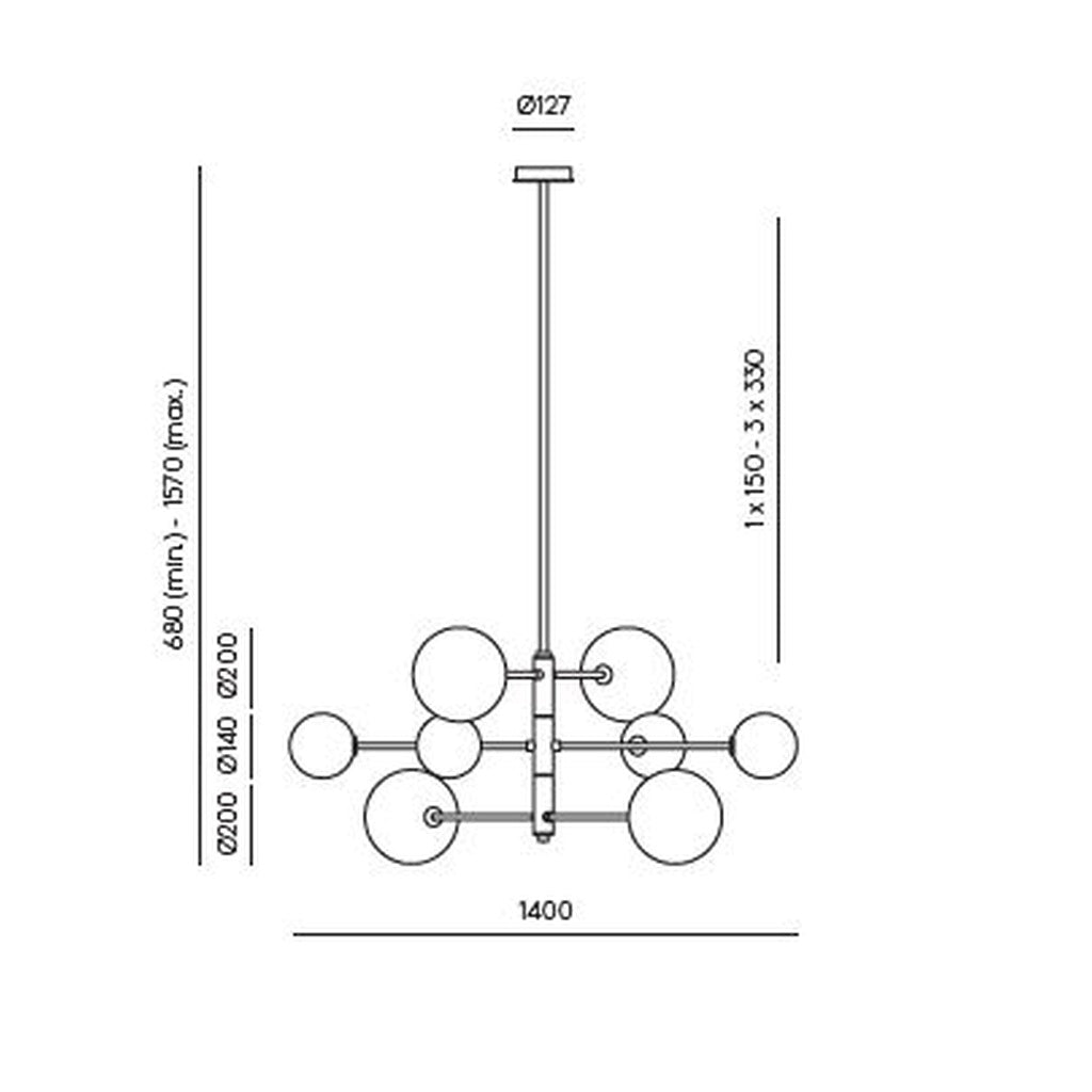 Lámpara Colgante ATOM C1214/8 Aromas del Campo - Plano Técnico y Dimensiones Oficiales