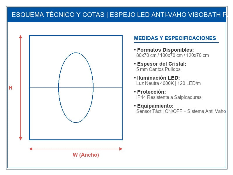 Plano Técnico Espejo LED PARIS