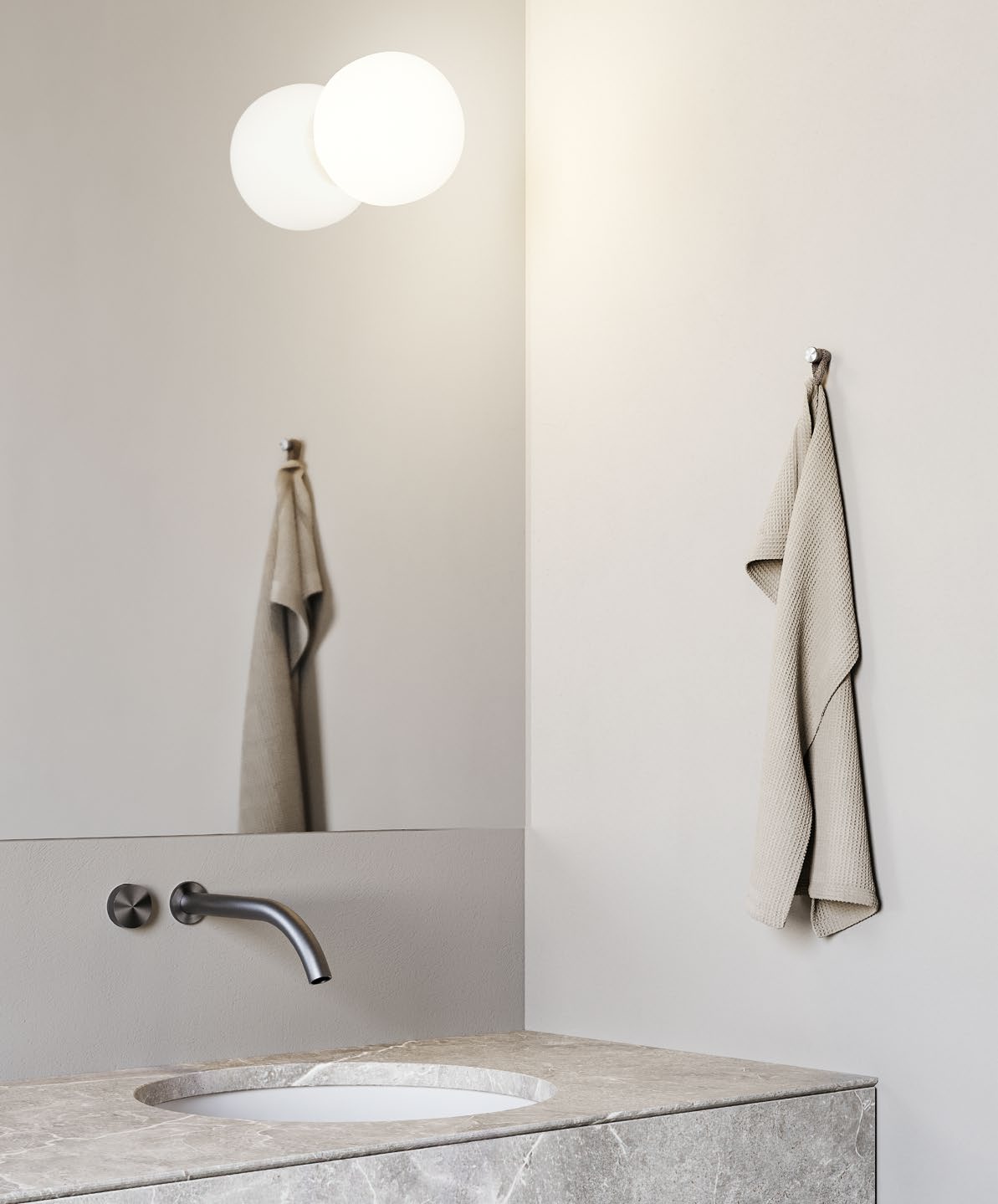 Ambiente dormitorio y mesita lámpara sobremesa LODES Volum