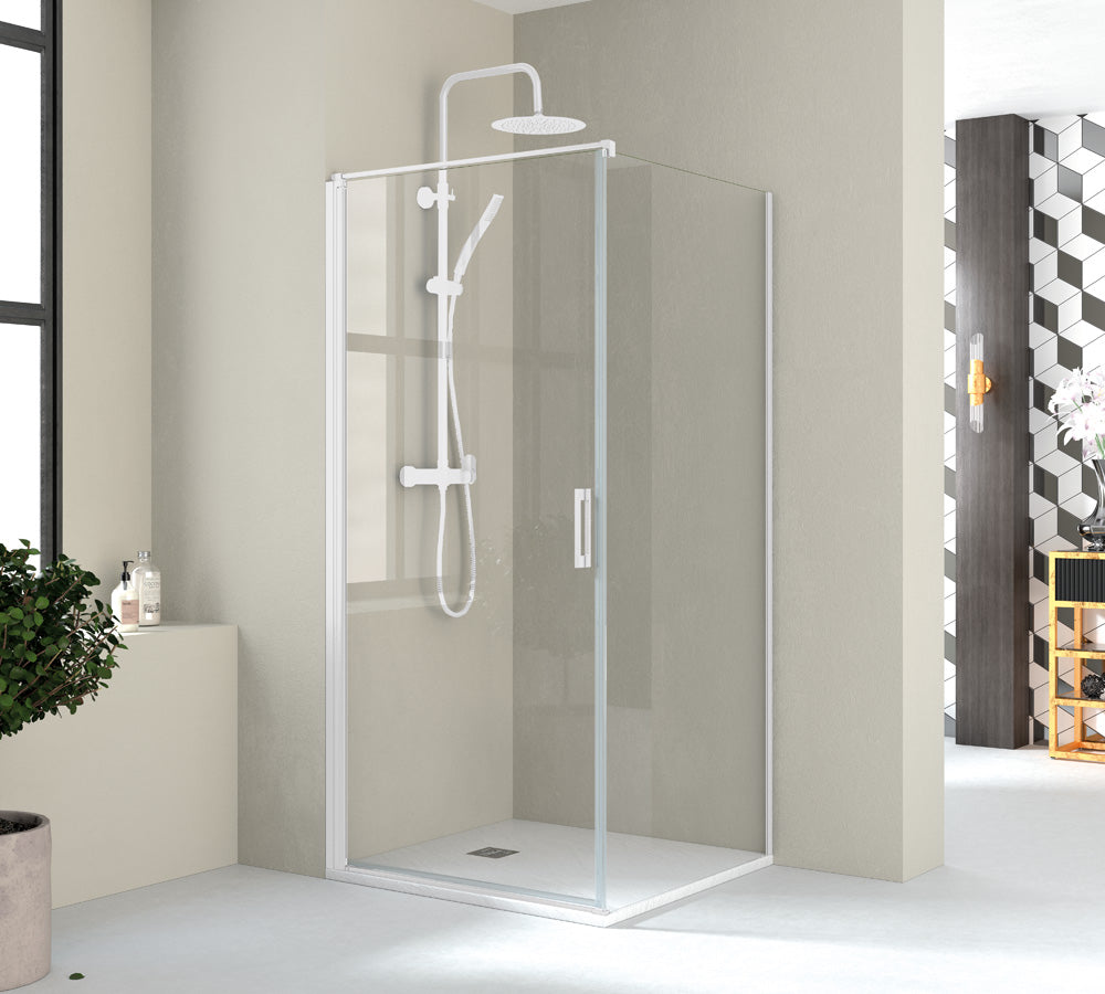 Mampara de ducha Deni Get Up & Design angular de 1 puerta y 1 fijo lateral en acabado blanco mate