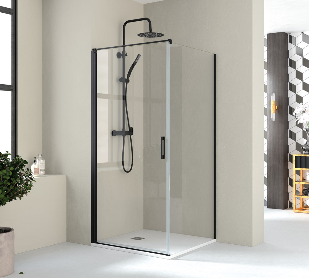Mampara de ducha Deni Get Up & Design angular de 1 puerta y 1 fijo lateral en acabado negro mate