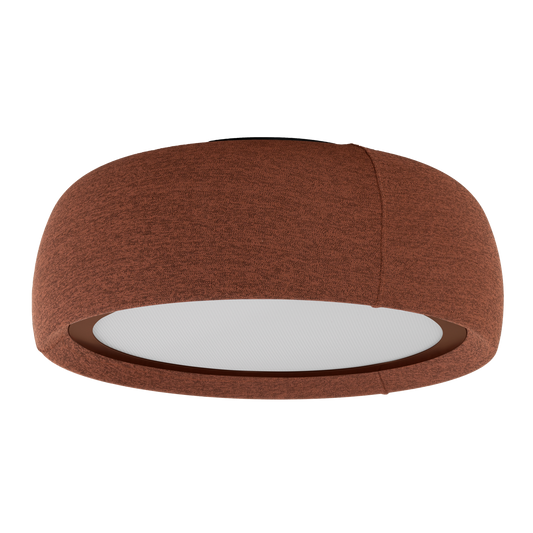 Plafón LED Gong Ceiling de LEDS C4, referencia 15-A366-W1-L1, vista en perspectiva del tejido rojo y difusor inferior