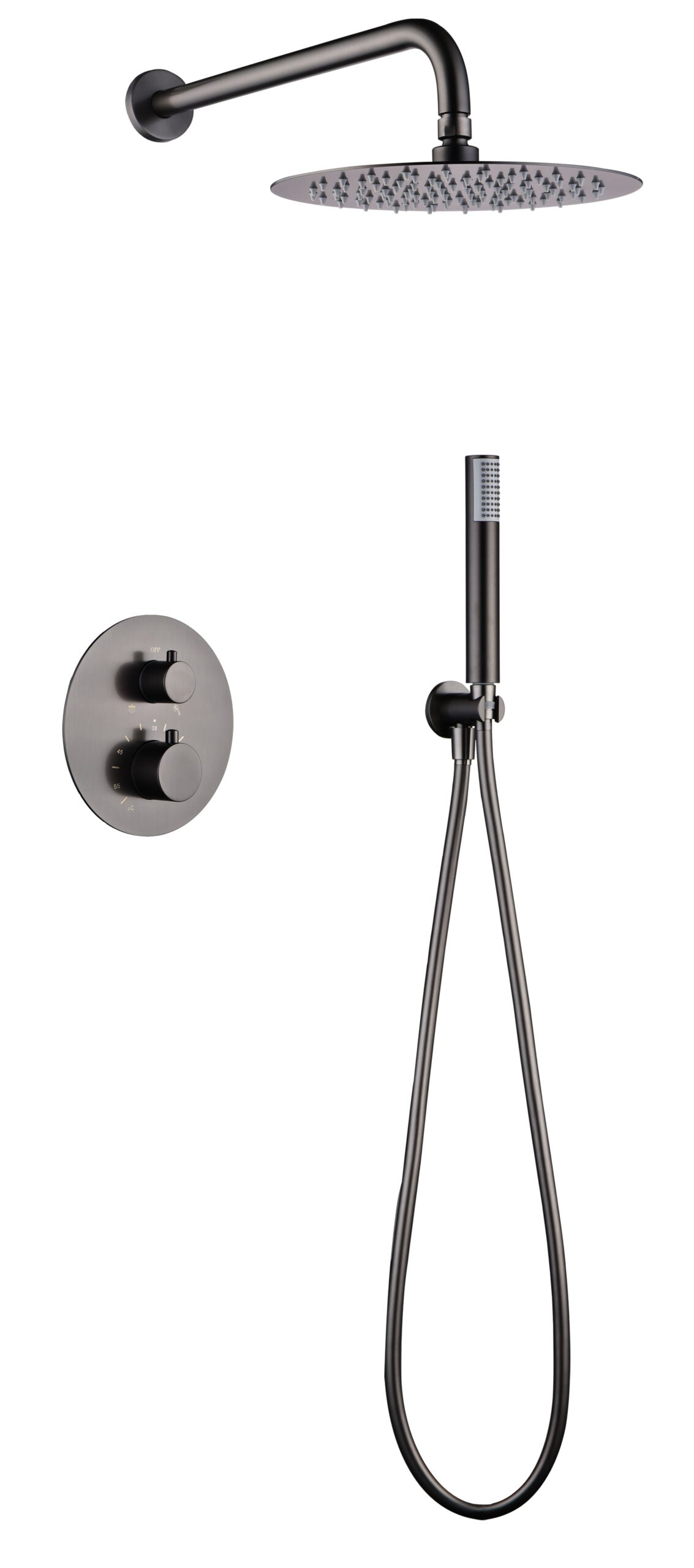 Conjunto Ducha Termostático Empotrado IMEX Monza Black Gun Metal GTM039/BGM