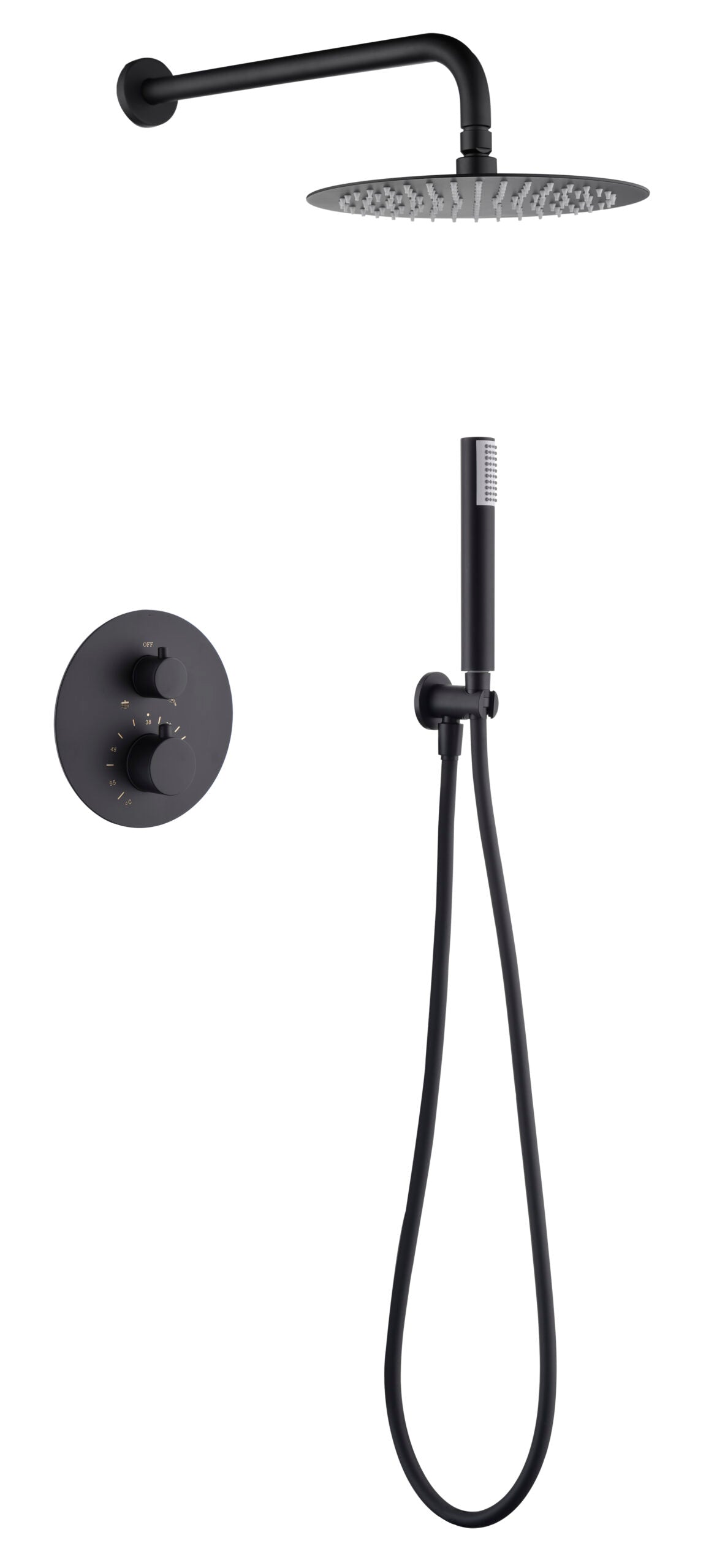 Conjunto Ducha Termostático Empotrado IMEX Monza Negro Mate GTM039/NG
