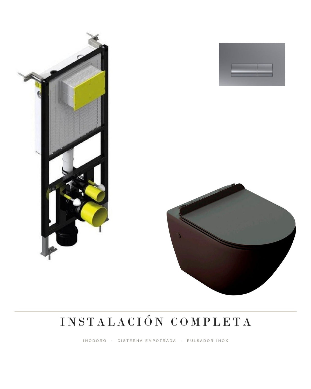 Composición inodoro suspendido verona + cisterna empotrada + pulsador inox Fossil Natura