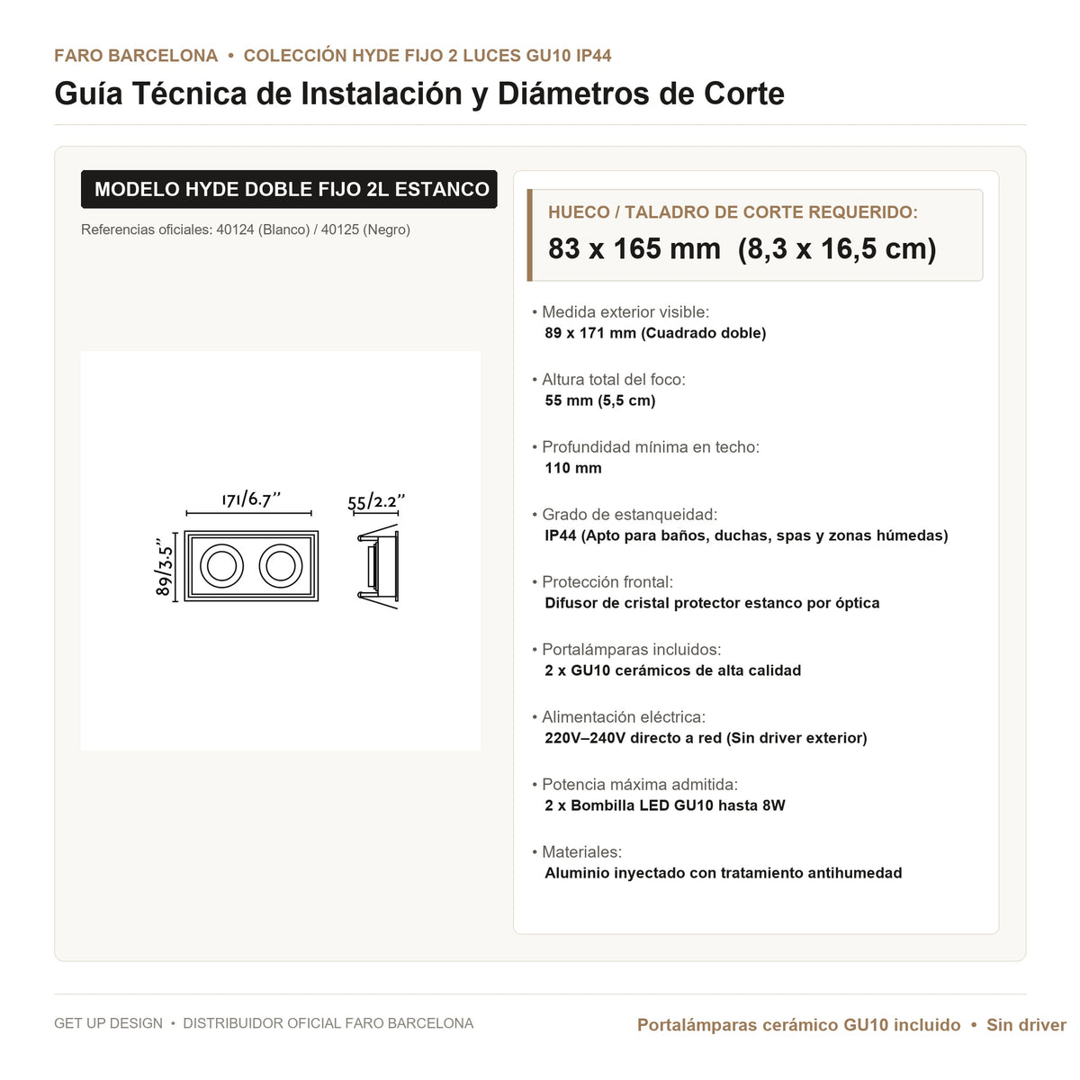 Guía Técnica de Instalación y Diámetro de Corte Faro | Get Up Design