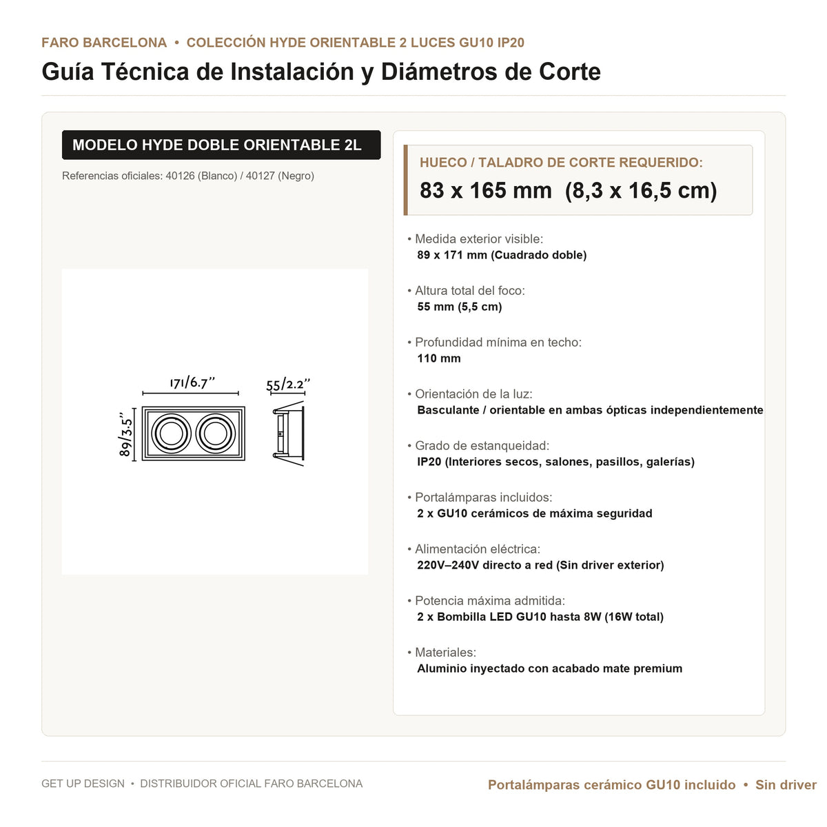Guía Técnica de Instalación y Diámetro de Corte Faro | Get Up Design