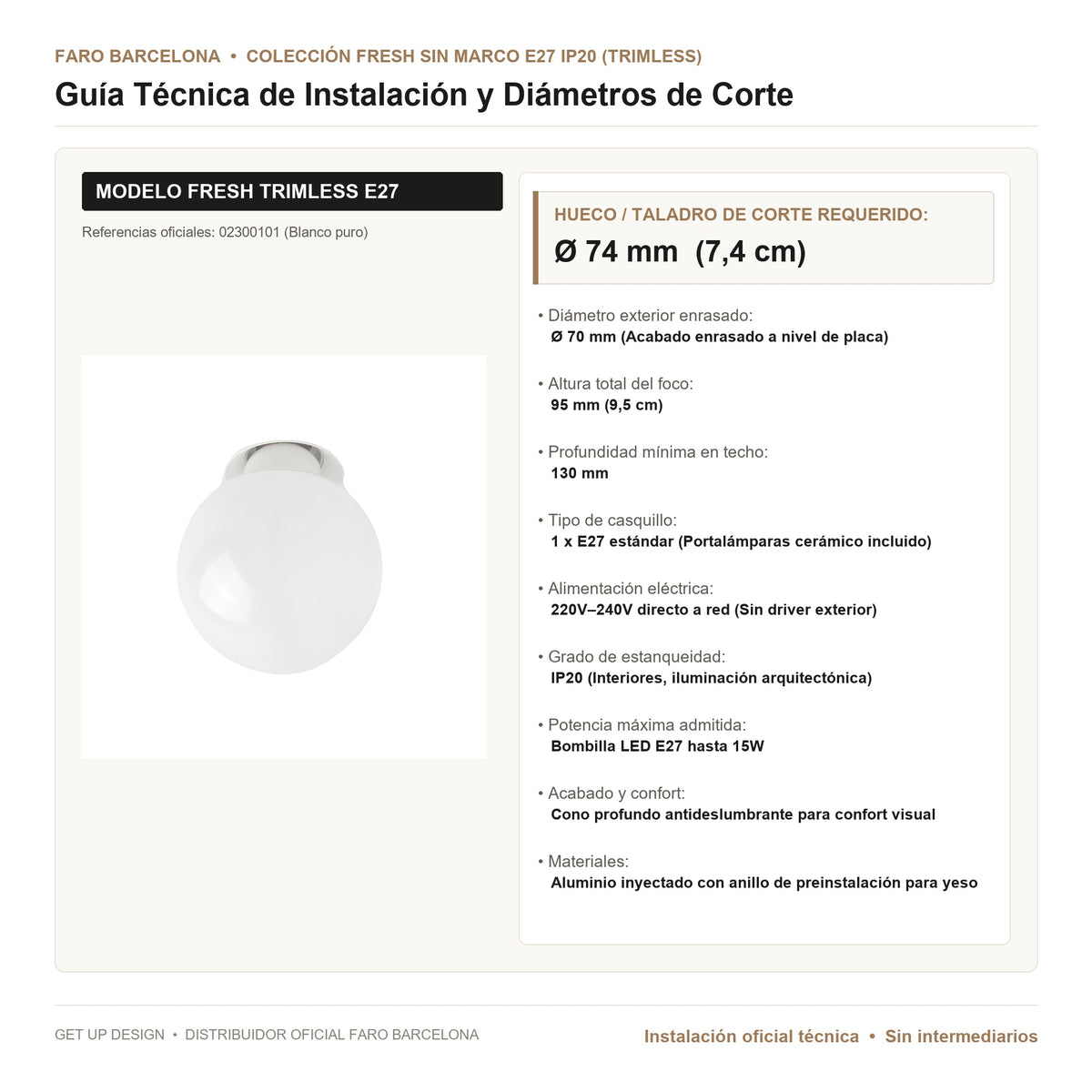 Guía Técnica de Instalación y Diámetro de Corte Faro | Get Up Design