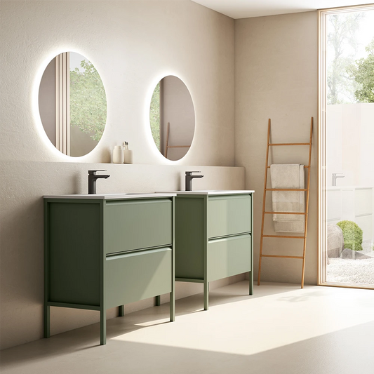Mueble de Baño con Patas VISOBATH ICON 2 Cajones | Guías Metálicas Iron y Tirador Madera Nogal