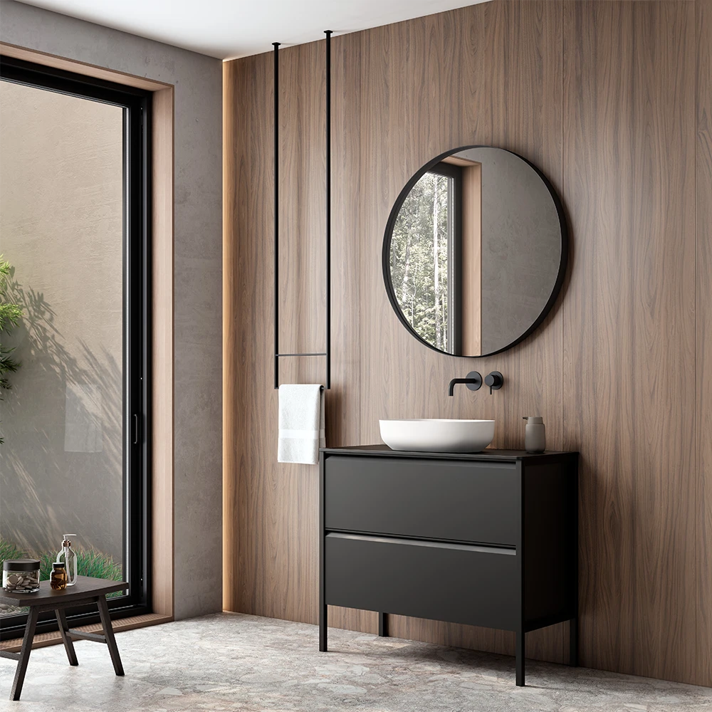 Mueble de Baño con Patas VISOBATH ICON 2 Cajones | Guías Metálicas Iron y Tirador Madera Nogal