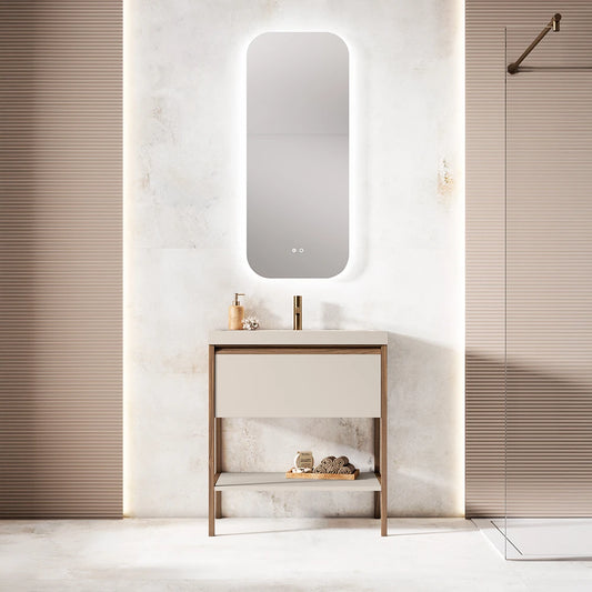 Mueble de Baño con Patas VISOBATH ICON 1 Cajón + Balda | Diseño Abierto Contemporáneo y Madera Nogal