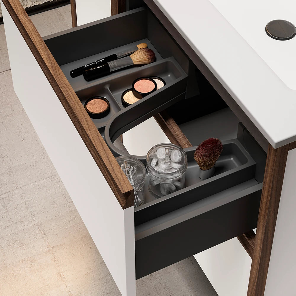 Mueble de Baño con Patas VISOBATH ICON 2 Cajones | Guías Metálicas Iron y Tirador Madera Nogal