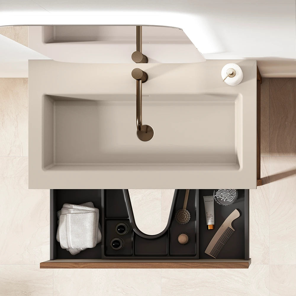 Mueble de Baño con Patas VISOBATH ICON 1 Cajón + Balda | Diseño Abierto Contemporáneo y Madera Nogal
