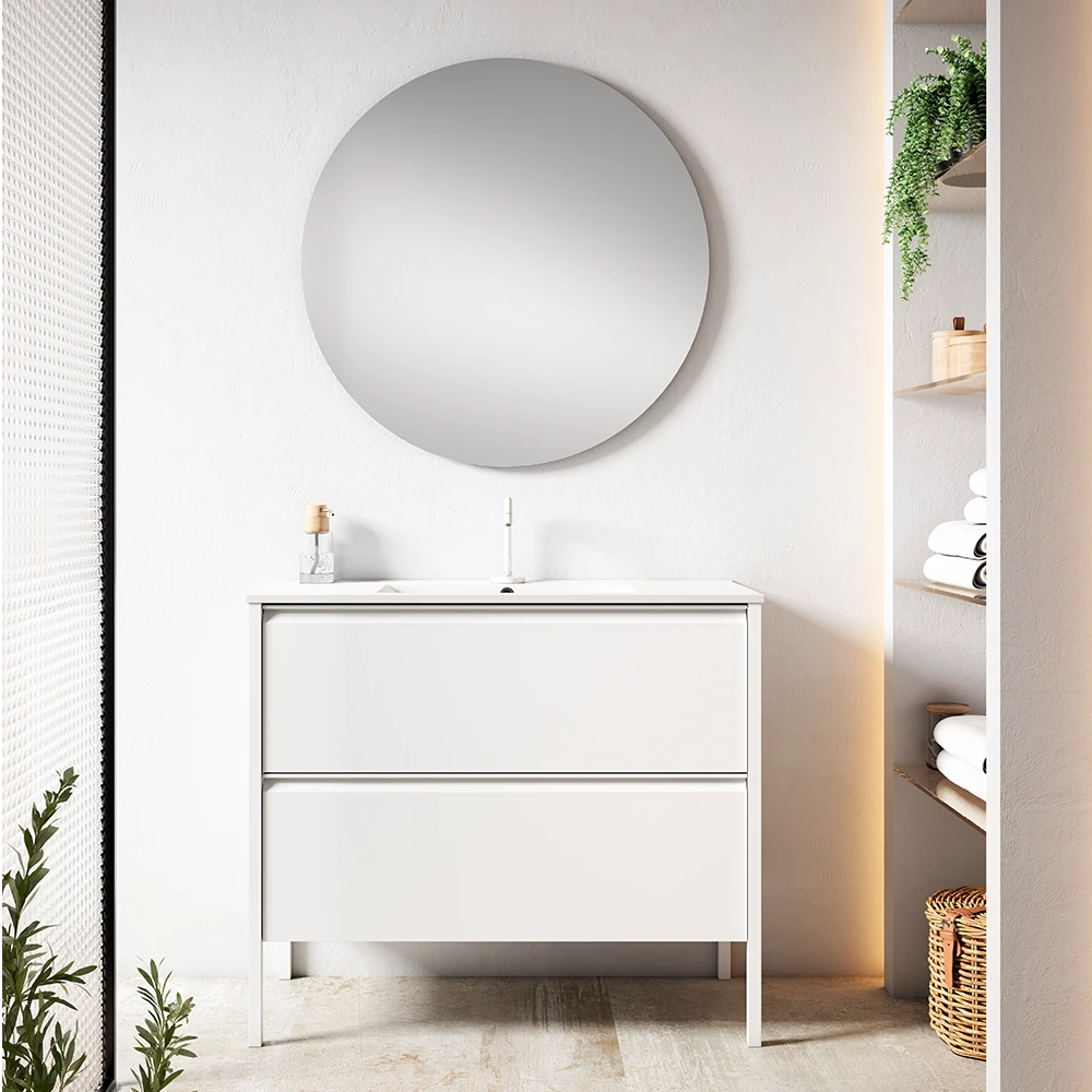 Mueble de Baño con Patas VISOBATH ICON 2 Cajones | Guías Metálicas Iron y Tirador Madera Nogal