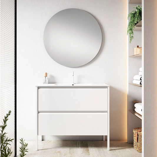 Mueble de Baño con Patas VISOBATH ICON 2 Cajones | Guías Metálicas Iron y Tirador Madera Nogal