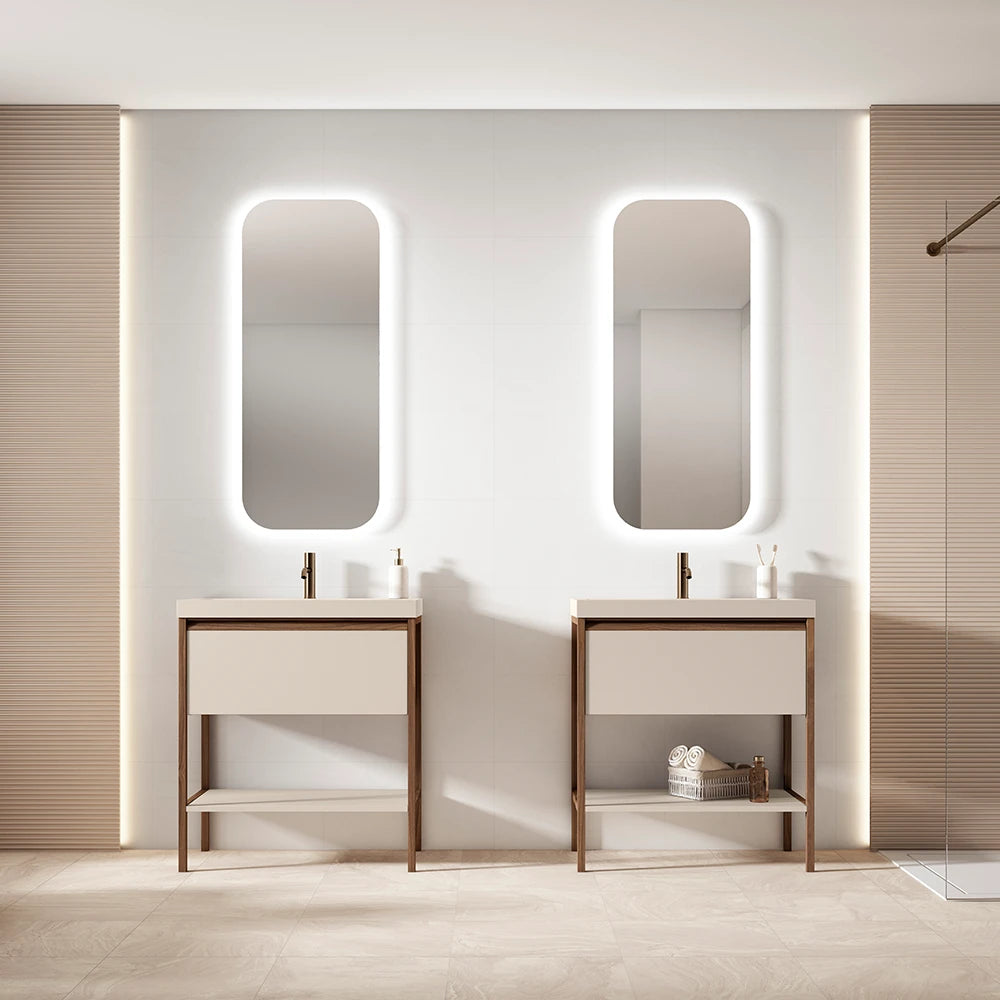 Mueble de Baño con Patas VISOBATH ICON 1 Cajón + Balda | Diseño Abierto Contemporáneo y Madera Nogal