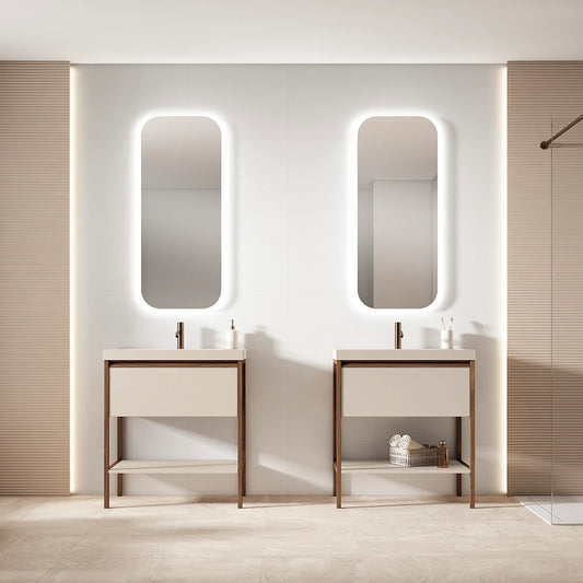 Mueble de Baño con Patas VISOBATH ICON 1 Cajón + Balda | Diseño Abierto Contemporáneo y Madera Nogal