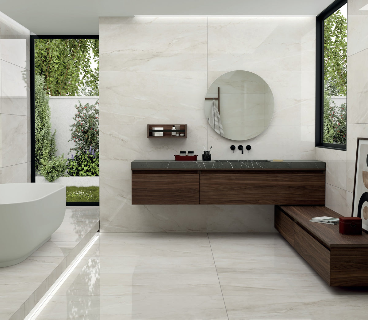 Ambiente KTL Aley Cream 60x120 cm pulido efecto mármol en baño