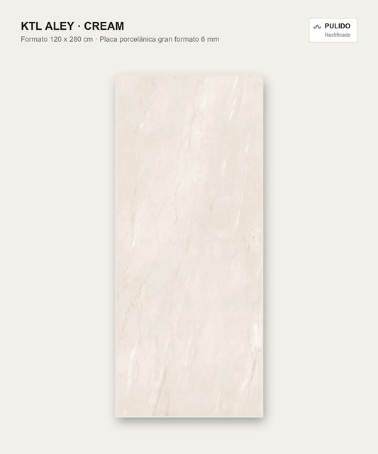 KTL Aley Cream Placa porcelánica gran formato 120x280 cm 6 mm pulido rectificado efecto mármol